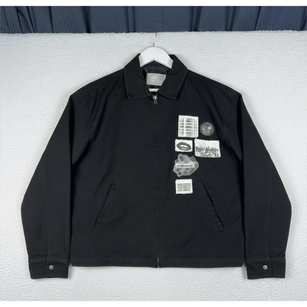 PACSUN Work Jacket Full Zip Black Cotton Patches - Men's Small